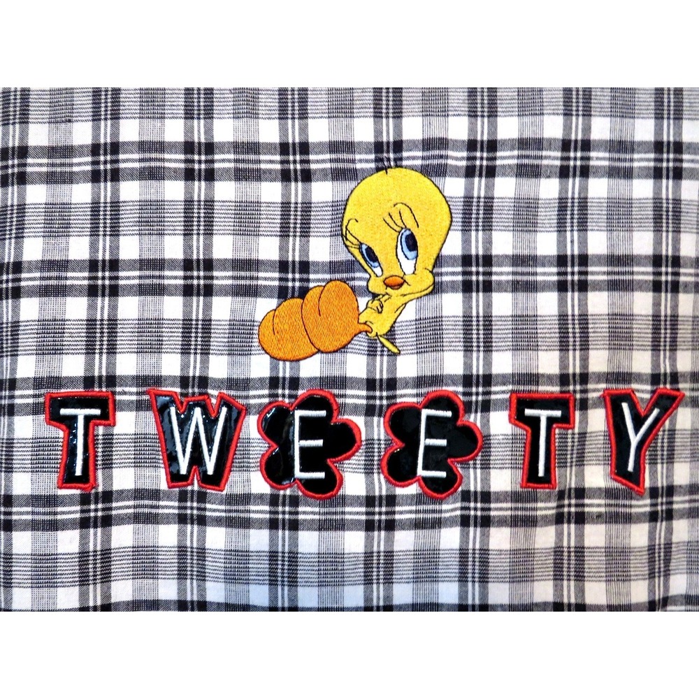VTG Warner Bros Studio Tweety Bird S/M Plaid Zip Shirt Embroidered Looney Tunes - Picture 3 of 8